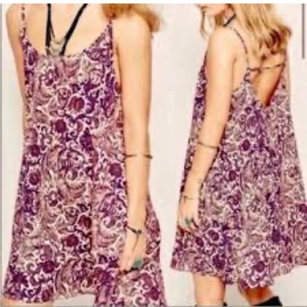 C25 Intimately Free People Shift Dress‎ Pink Purple Paisley Floral Strappy